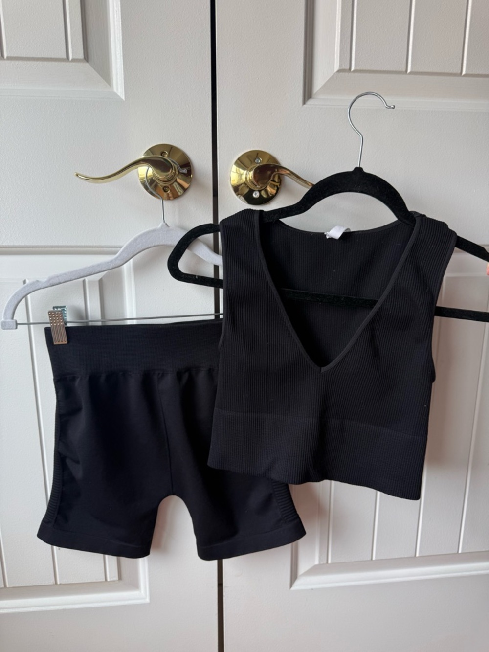 Black ribbed crop top and shorts set